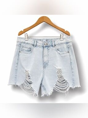 REFUGE Distressed Light Wash Denim Cutoff Shorts High Rise Festival Y2K 7